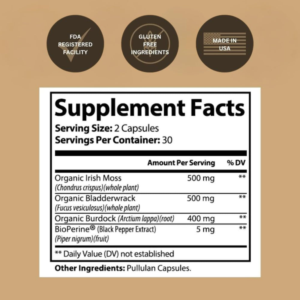 Close-up of Irish Sea Moss Capsules 500 mg