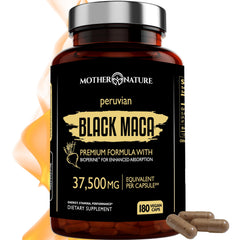 Bottle of Black Maca Root 50:1 Extract 37,500mg – 180 capsules