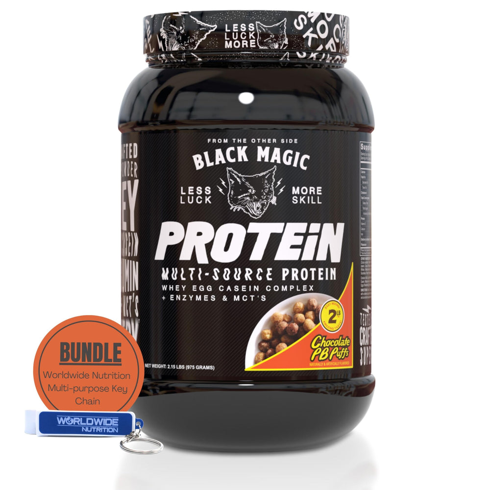 Worldwide Nutrition Bundle featuring Black Magic protein blend (whey, casein, egg)