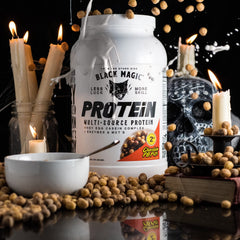 Black Magic Protein 2lbs serving scoop highlights Chocolate PB Puffs flavor after training.
