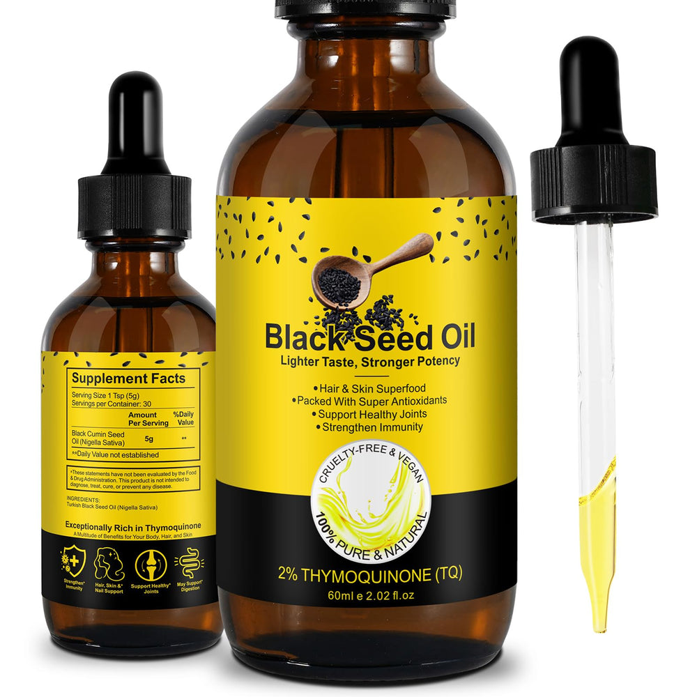 Organic black seed oil bottle front view