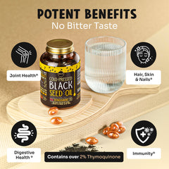Ingredients and supplement facts panel for Maju Black Seed Oil Capsules
