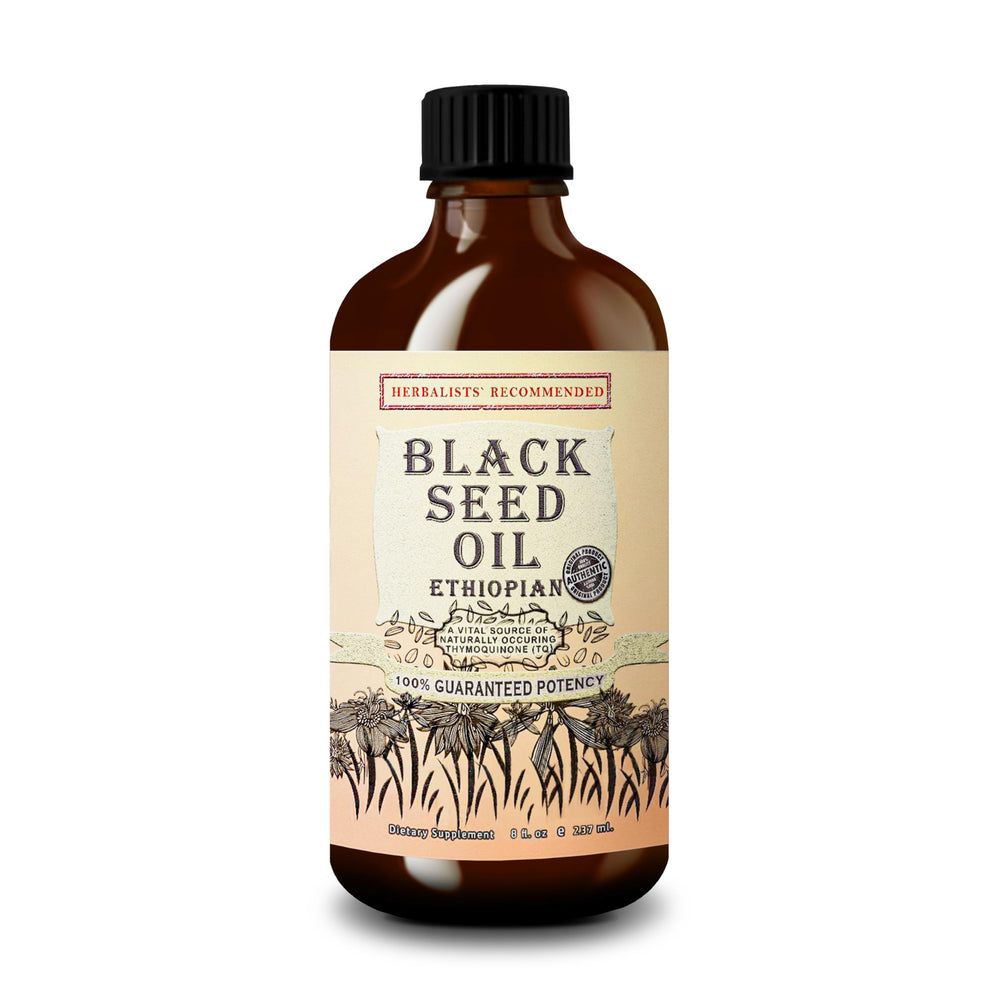 Label on organic black seed oil bottle