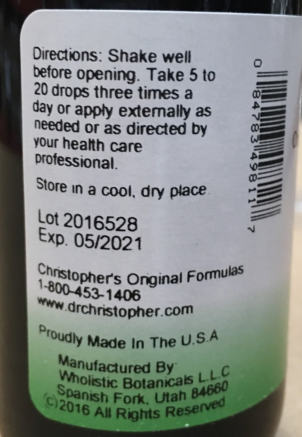 Label for Christopher's Original Formulas Black Walnut Extract