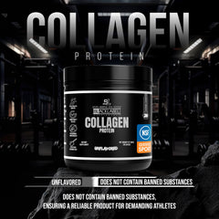 Unflavored collagen peptides powder being mixed in a glass of water