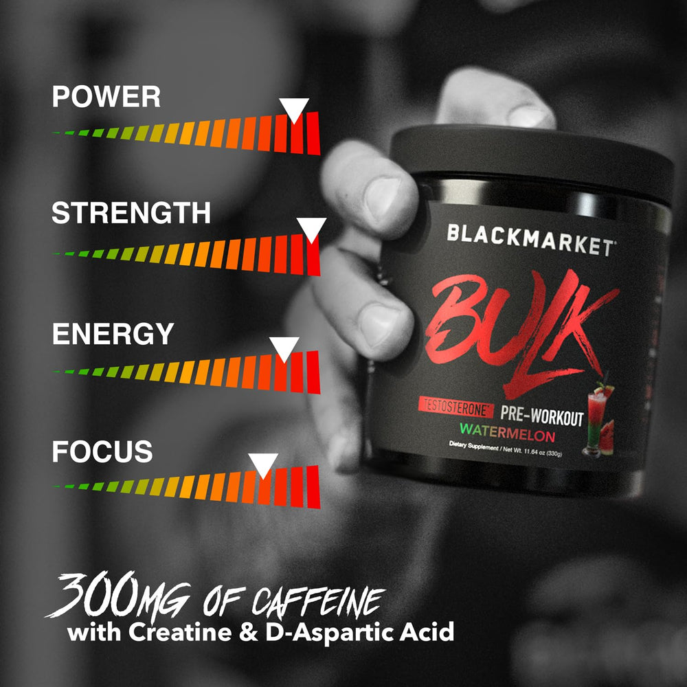 Ingredients list on BLACKMARKET Bulk Pre Workout label