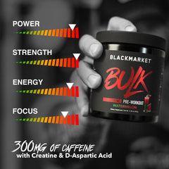 Ingredients list on BLACKMARKET Bulk Pre Workout label