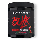 Front view of BLACKMARKET Bulk Pre Workout Watermelon packaging