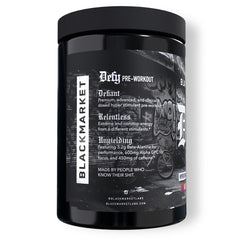 Close-up of the DEFY canister label highlighting 450mg caffeine and ingredients