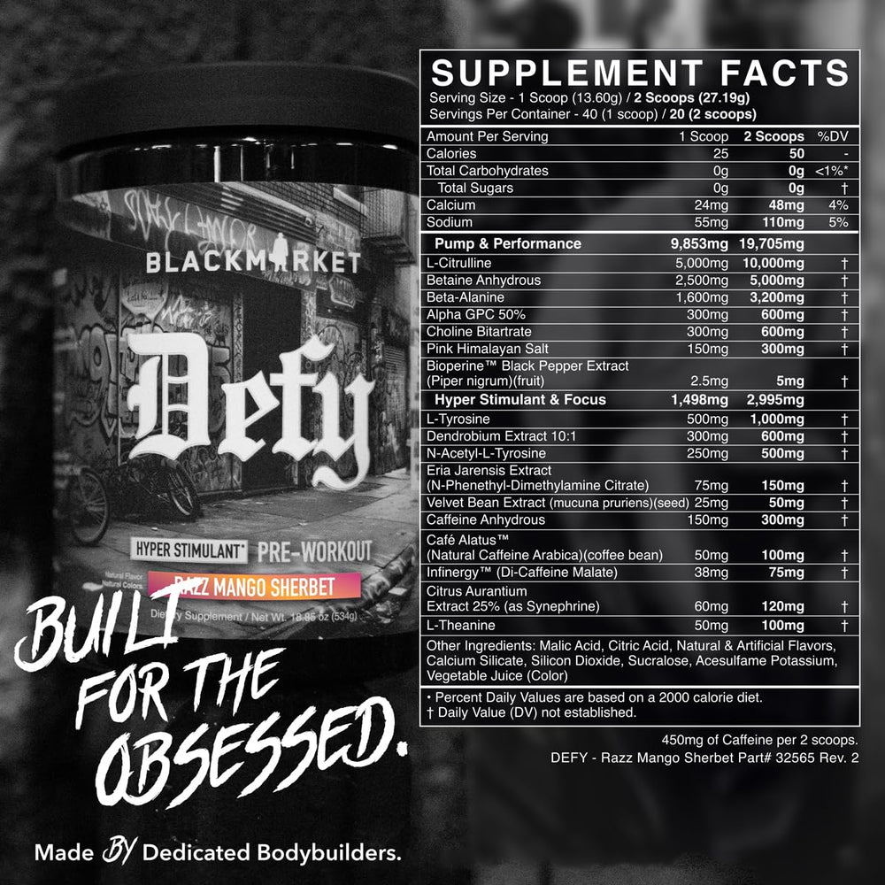 Dendrobium and Eria Jarensis ingredients on BLACKMARKET DEFY label