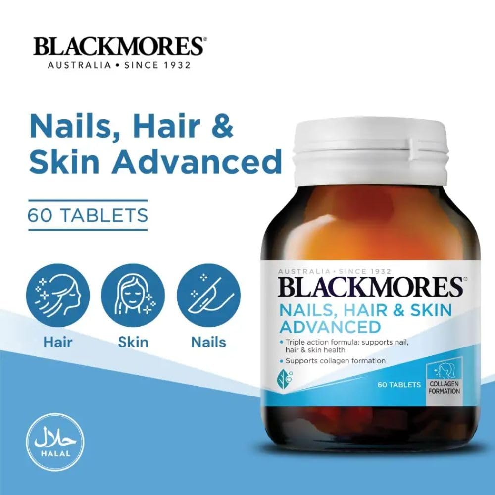 Box packaging of Blackmores Nails Hair and Skin vitamins for Women 60 tablets