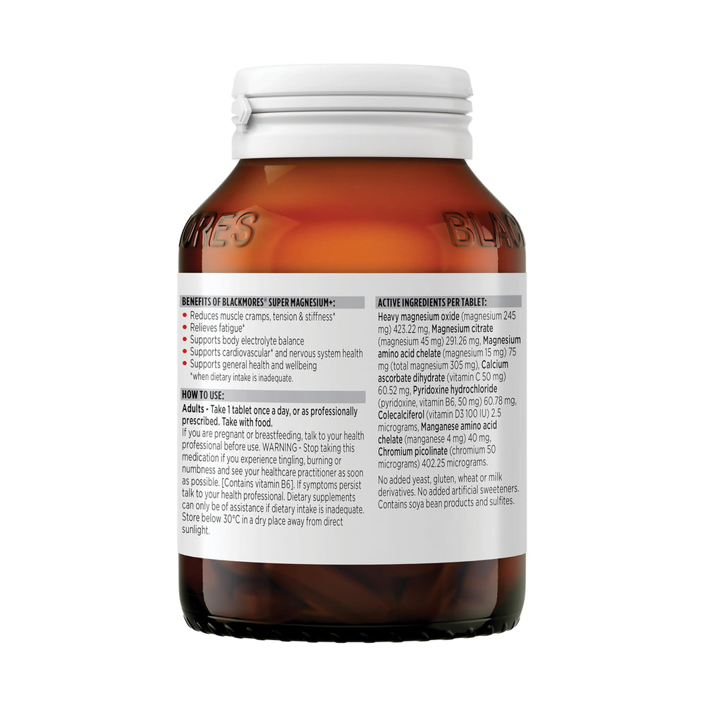 Close up of the Blackmores magnesium supplement label