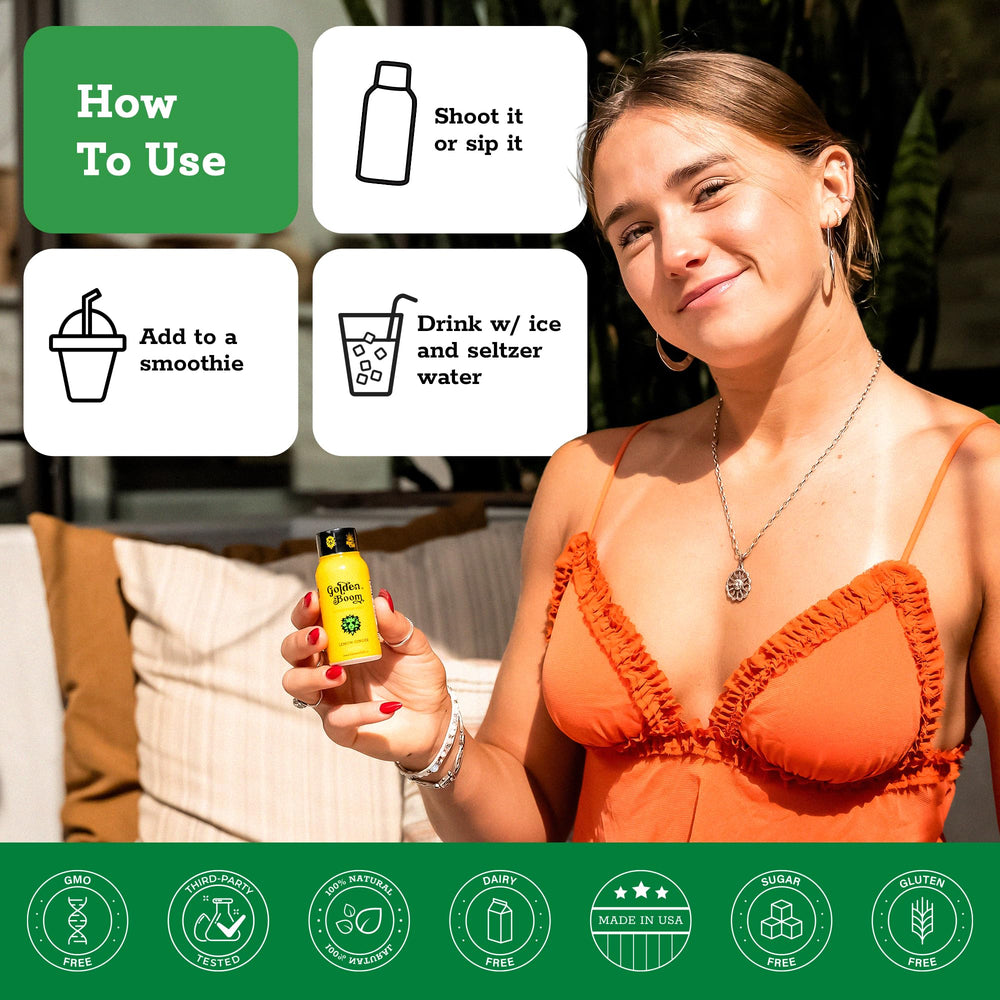 Blaze n Chill Golden Boom lemon ginger glass conveys refreshing energy boost