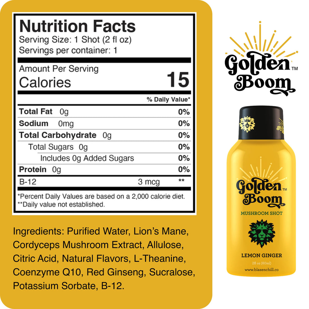 Blaze n Chill Golden Boom lions mane ingredient close-up for cognitive support