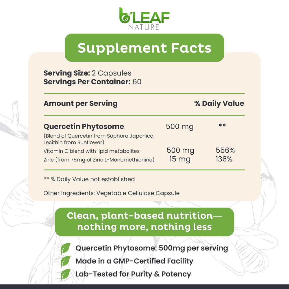 Nutrition/label panel for quercetin phytosome product