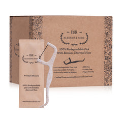 Bleeker and Rowe floss picks 150-pack with biodegradable bamboo charcoal handles