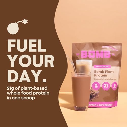 Blender Bombs Bomb Plant Protein pumpkin seeds and chia visuals emphasize natural texture and nutrition