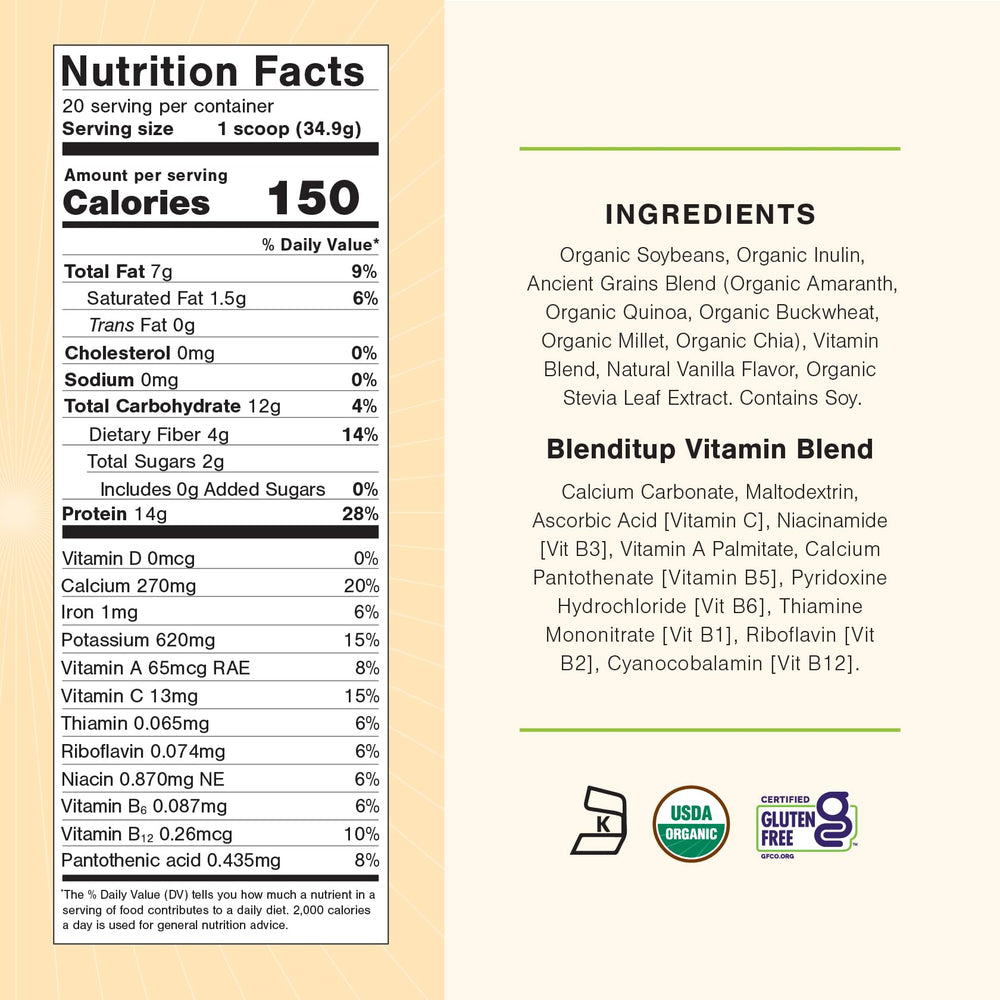 Serving size and nutrition facts for Blenditup 24oz