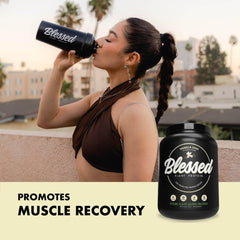 Blessed vegan protein powder shake with water for an on-the-go meal