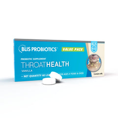 BLIS ThroatHealth K12 vanilla probiotic lozenges bottle label