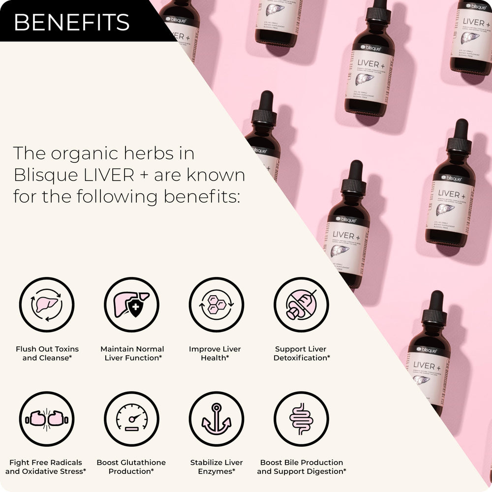 Blisque LIVER+ bottle label showing ingredients