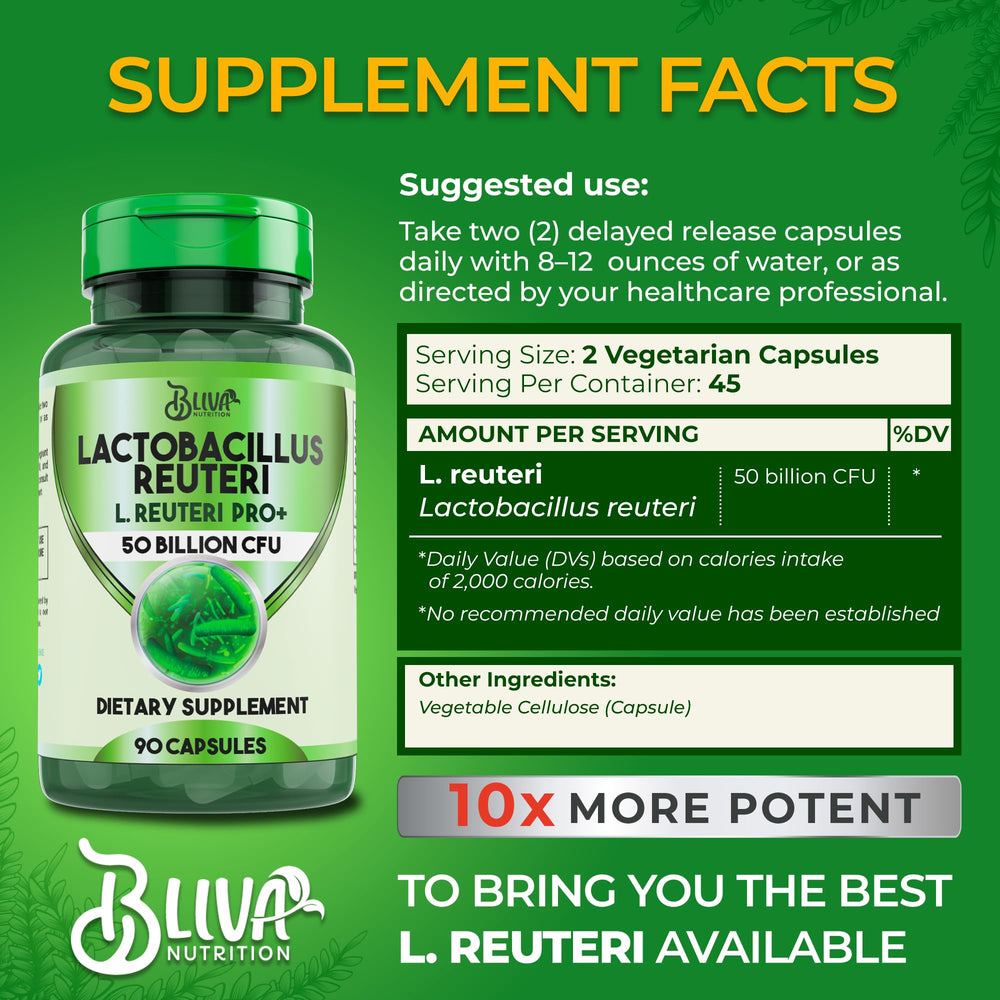 Close-up of BLIVA L. Reuteri capsules