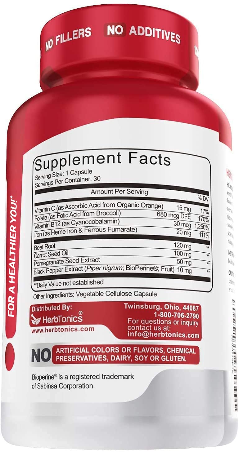 Ingredients include pomegranate extract, carrot extract and beetroot