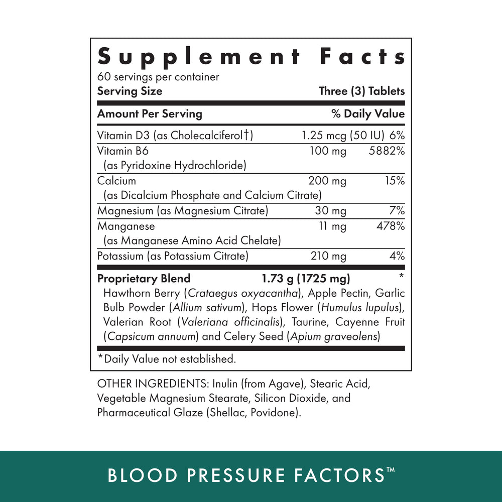 Blood Pressure Factors bottle close-up label