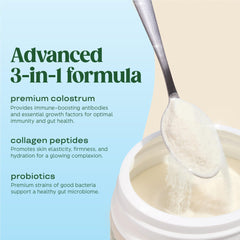 Sustainably sourced colostrum and collagen from USA family farms with third-party testing seal
