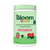 Bloom Nutrition Kids Greens Powder container with Strawberry Apple flavor label