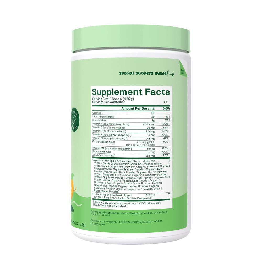 Box packaging image for Bloom Nutrition kids greens powder