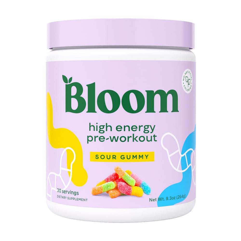 Bloom Nutrition High Energy Pre Workout Powder Sour Gummy canister