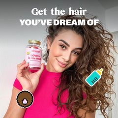 Postpartum hair support concept with Bloom Robbins gummy