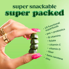 Assorted Bloom greens gummy chews with fruit imagery