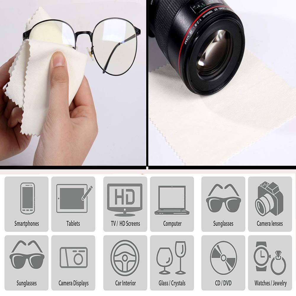 Chamois cloth being used to clean a camera lens