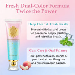 Dual-color toothpaste with blue charcoal gel and green tea swirl