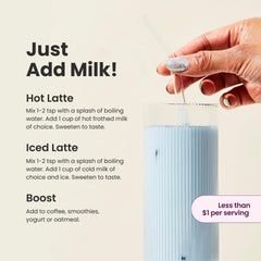 Blue-hued latte served in a glass mug