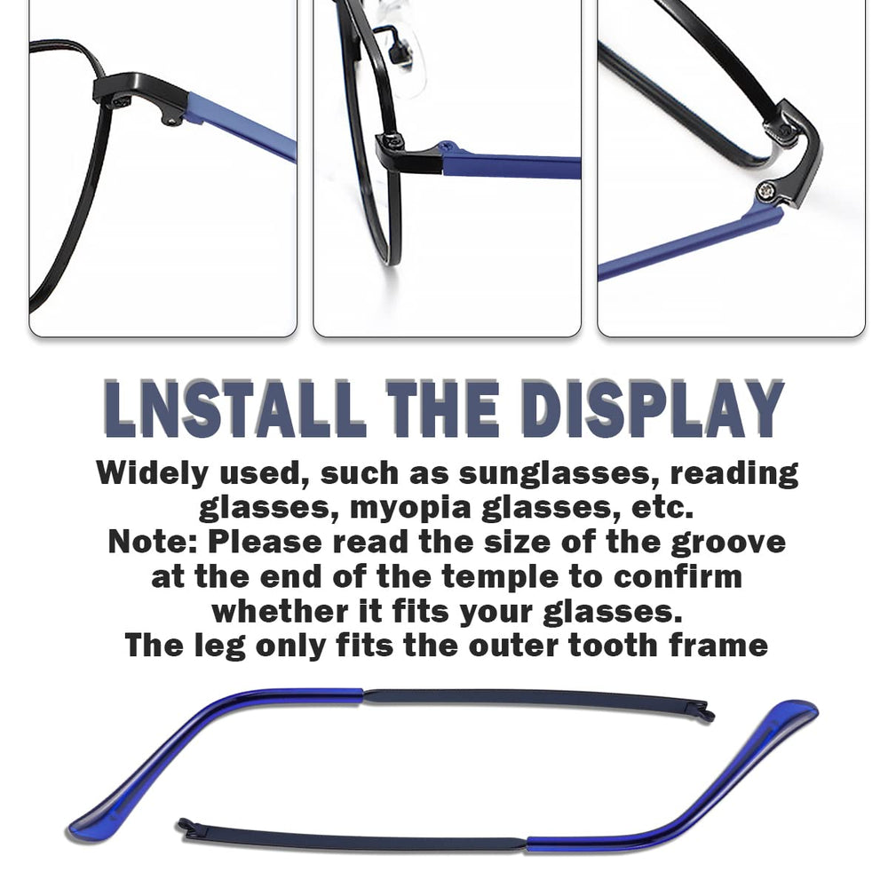 Angled view of blue eyeglass arm replacement