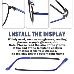 Angled view of blue eyeglass arm replacement