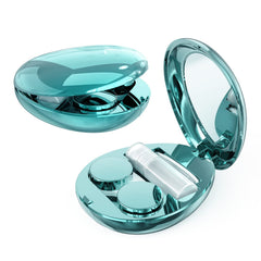 Blue portable contact lens case with built-in mirror