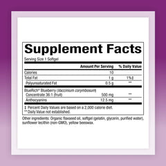 BlueRich product label for blueberry concentrate 90 softgels