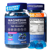 Blueberry-flavored magnesium glycinate gummies in bottle, 400mg each