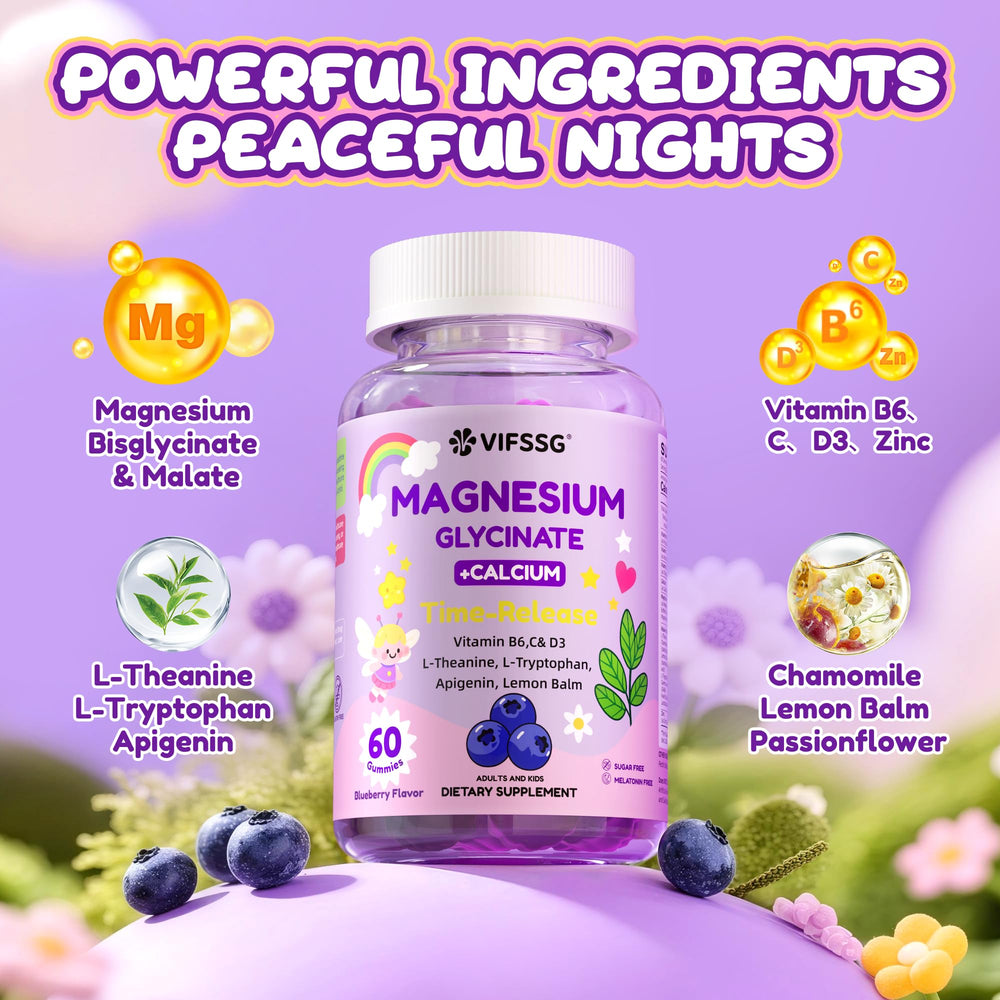 Blueberry-flavored magnesium glycinate gummies