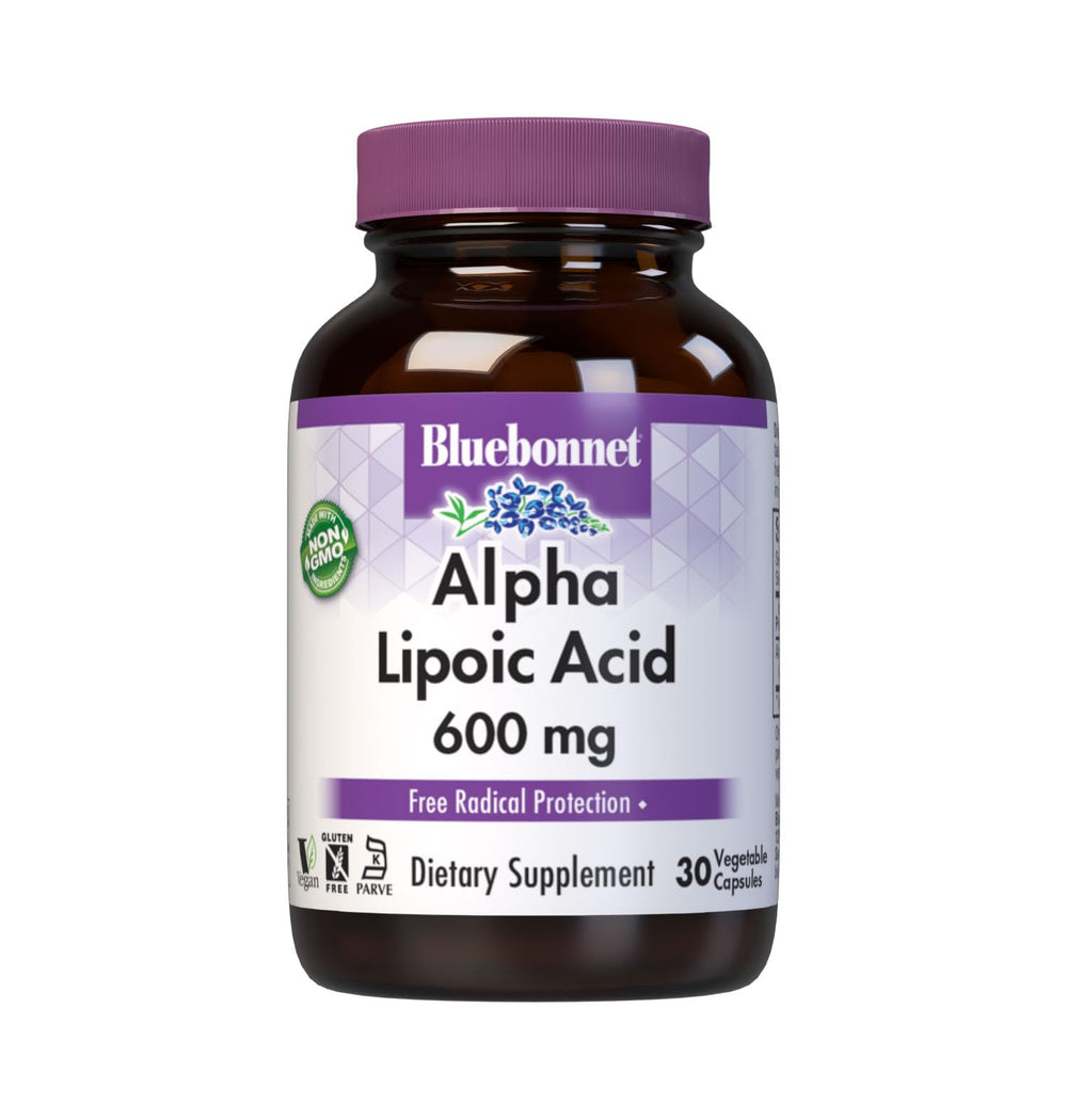 BlueBonnet Alpha Lipoic Acid 600mg bottle front supports nerve health