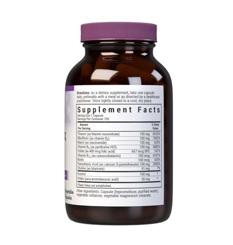 Bluebonnet B Complex bottle showing 100 count capsules
