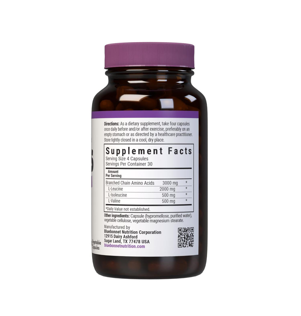 Label graphic showing 4:1:1 BCAA ratio and product features