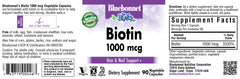 90-count bottle of Bluebonnet Biotin 1000 mcg supplement showing capsules