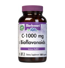 Bluebonnet C-1000 mg Plus Bioflavonoids Caplets bottle label showing 1000 mg Vitamin C with citrus bioflavonoids