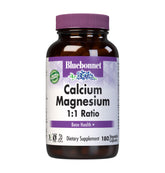 BlueBonnet Calcium Magnesium 1:1 Ratio Vegetarian Capsules bottle on white background