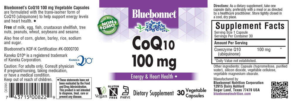 BlueBonnet CoQ-10 100 mg Vegetable Capsules packaging label